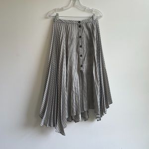 Acne Studios grey pinstripe pleated thigh slit button detail midi skirt